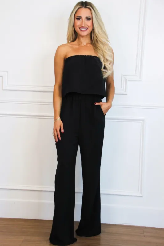 Kathrynn Strapless Pocket Jumpsuit: Black sold by Bella and Bloom