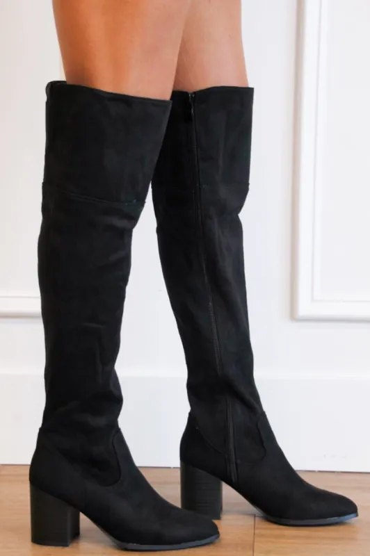 Iris Suede Knee High Boots: Black sold by Bella and Bloom