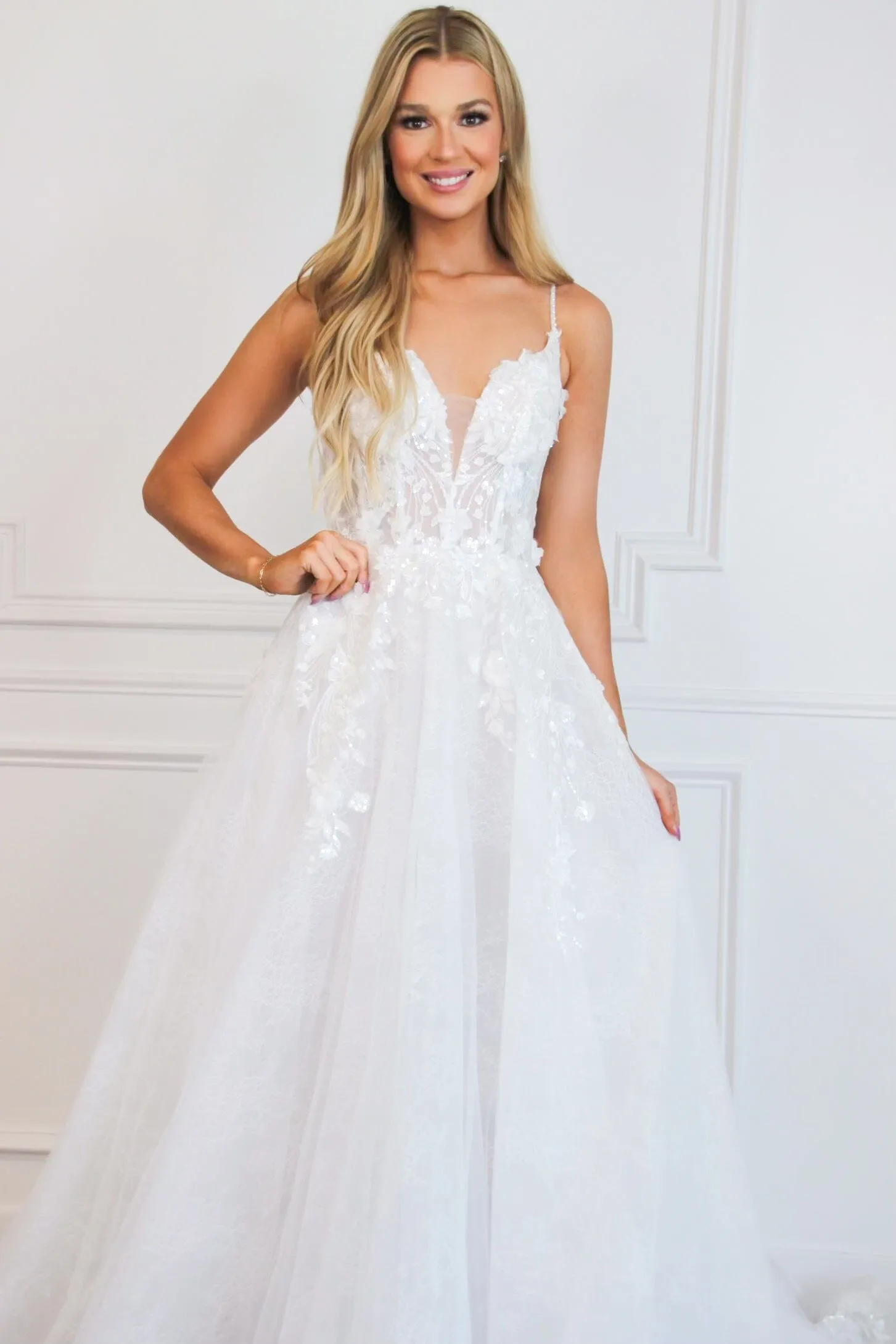 Perla Floral Applique Lace Wedding Dress: Off White sold by Bella and Bloom product image thumbnail 5