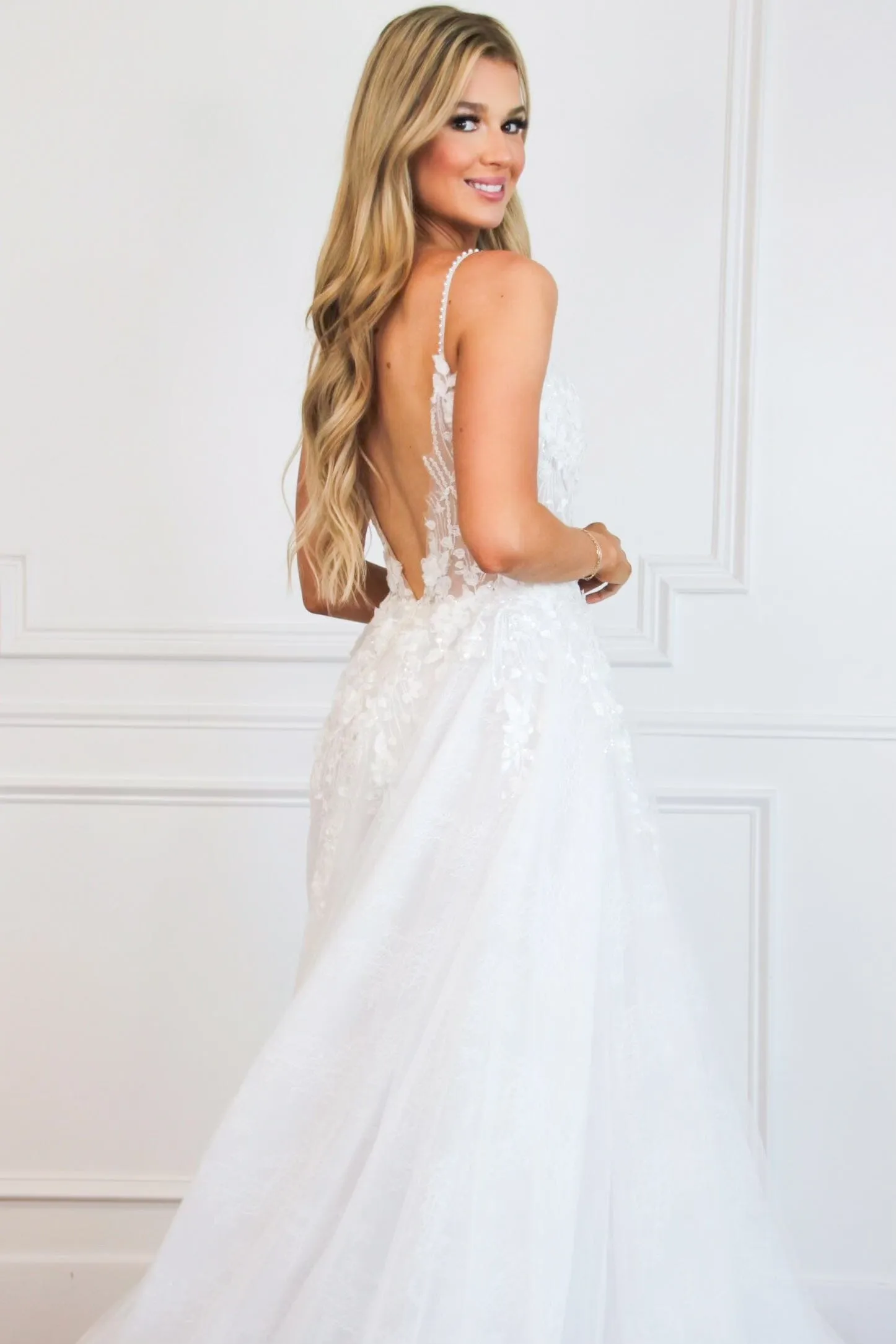 Perla Floral Applique Lace Wedding Dress: Off White sold by Bella and Bloom product image thumbnail 4