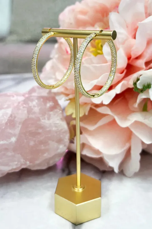 Can't Be Tamed Embellished Hoop Earrings: Gold sold by Bella and Bloom