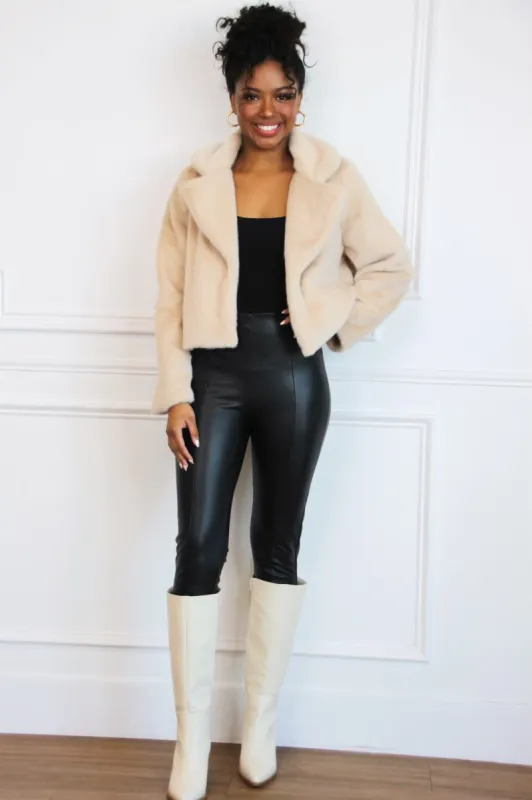 Cline Faux Fur Cropped Jacket: Taupe sold by Bella and Bloom