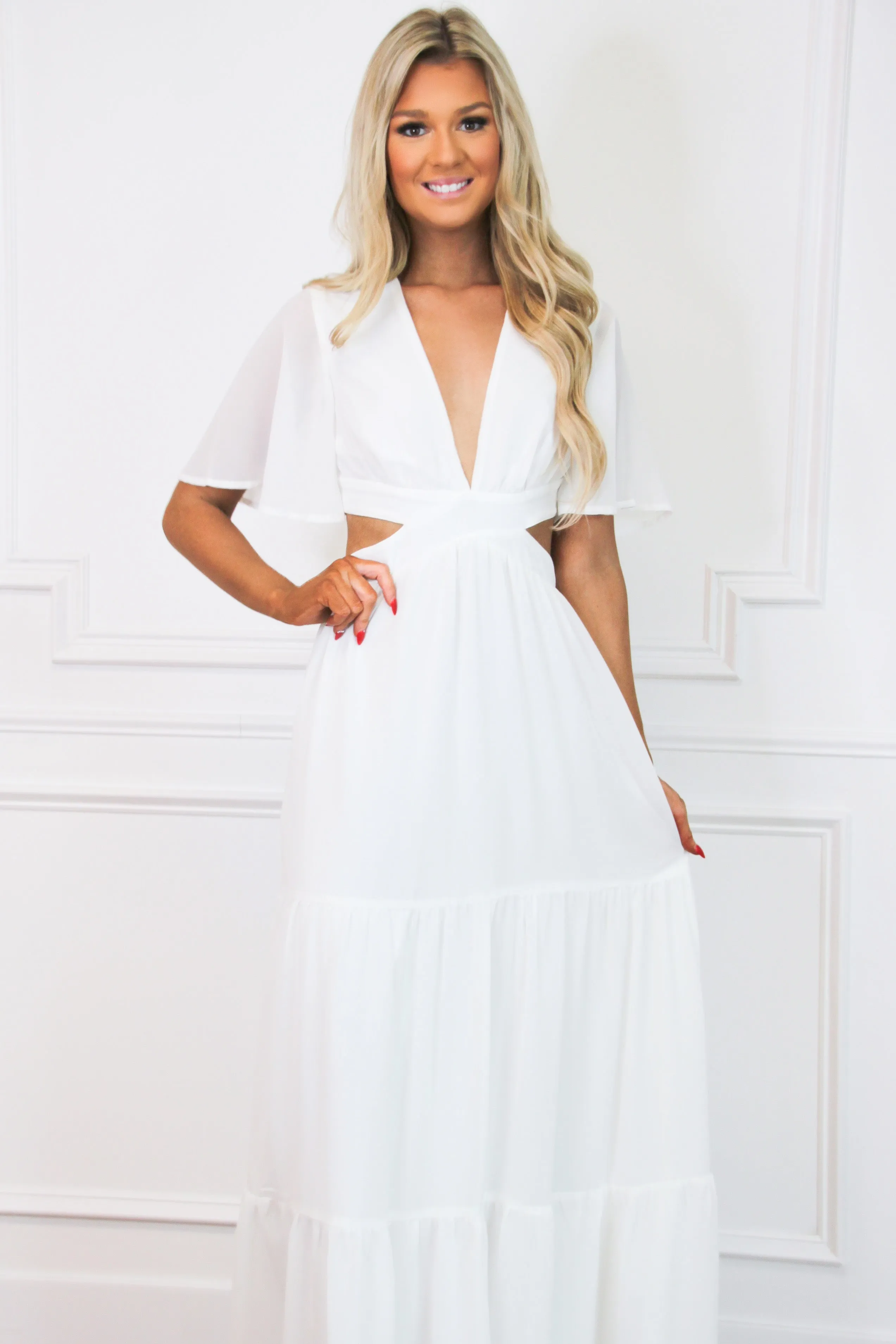 Come Away With Me Cutout Maxi Dress: White sold by Bella and Bloom product image thumbnail 2