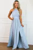 Overcome the Odds Wrap Maxi Dress: Light Blue sold by Bella and Bloom