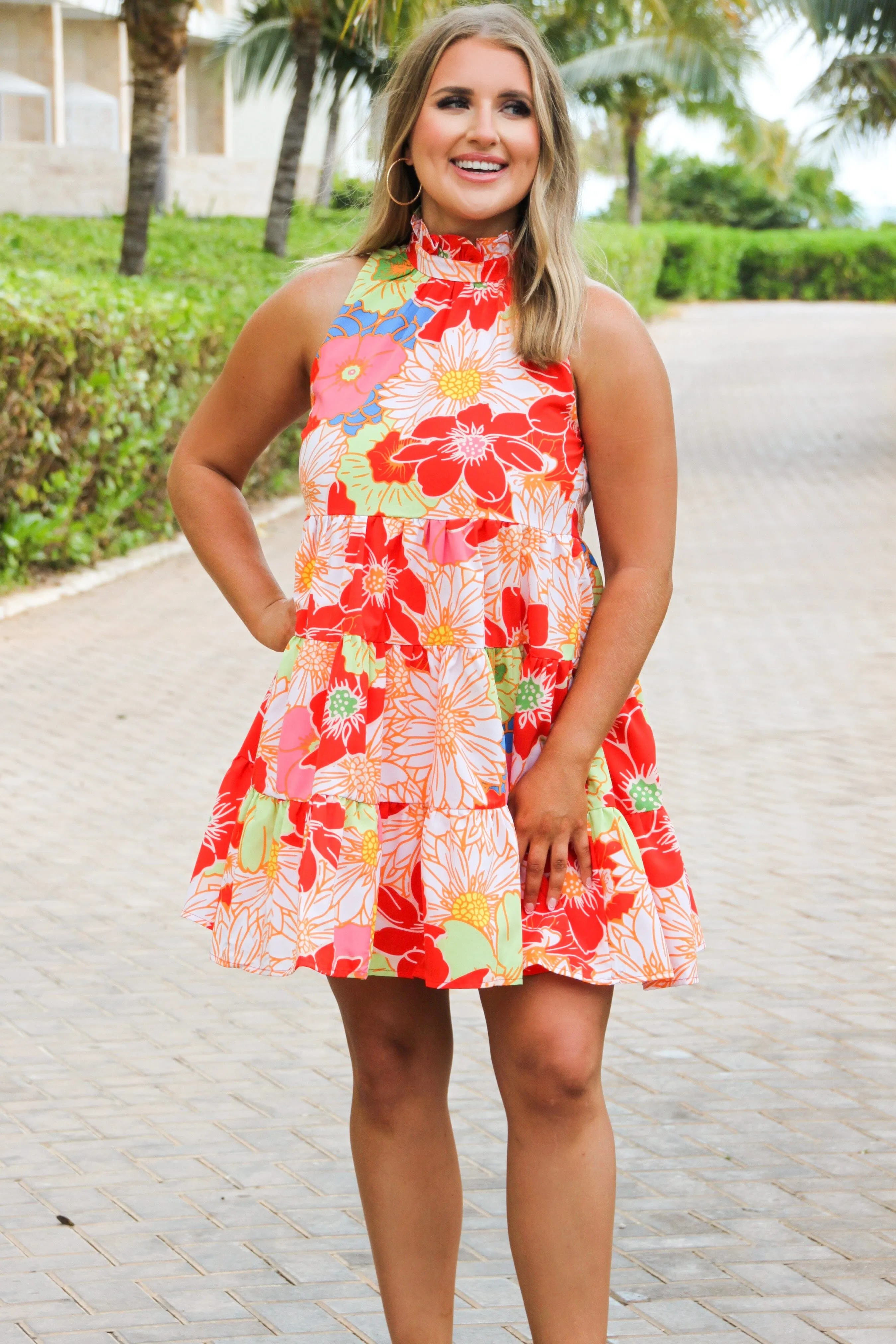 Rainbow Florals High Neck Dress: Rainbow Multi sold by Bella and Bloom product image thumbnail 2