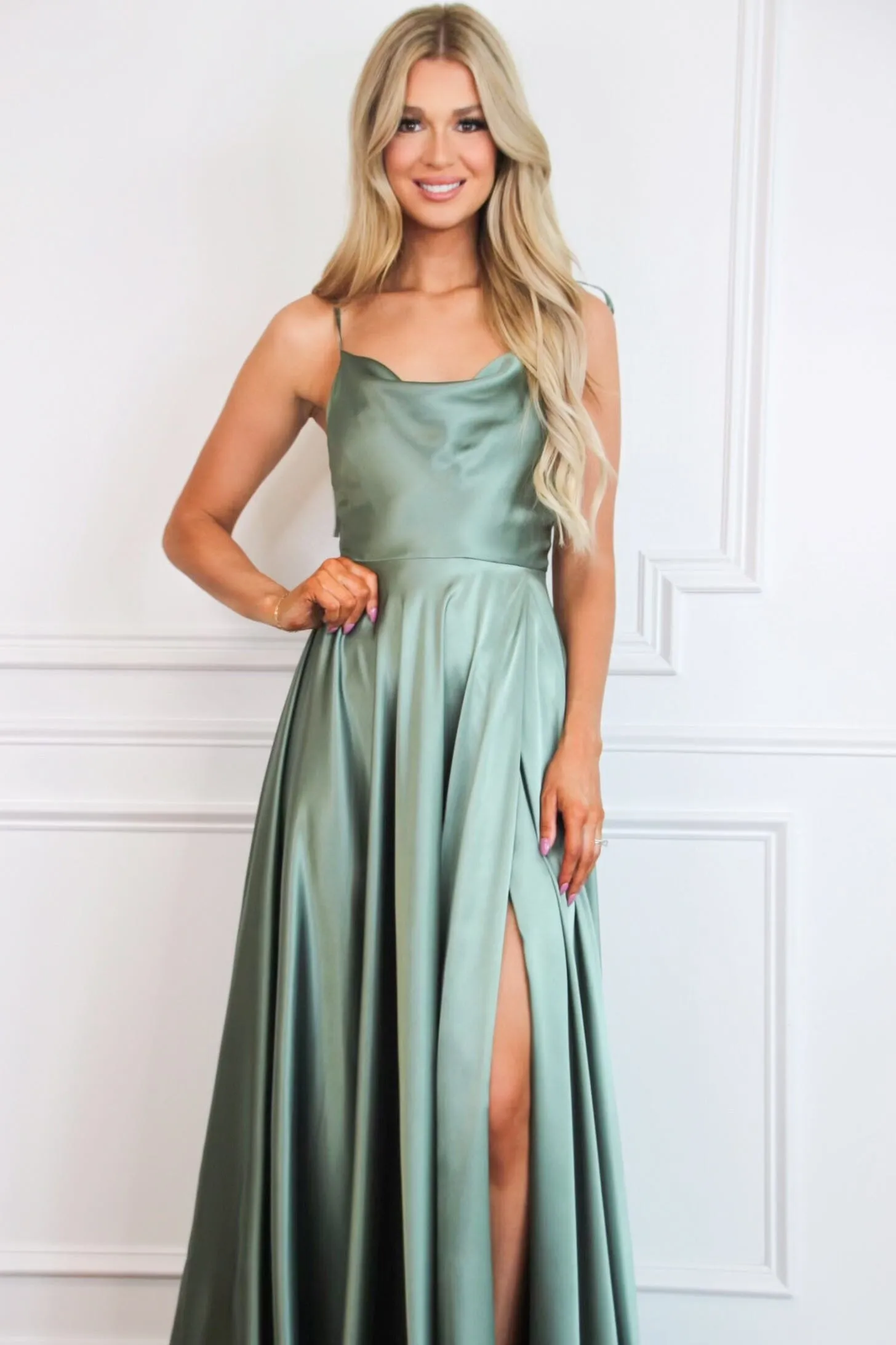 Tonight's the Night Satin Formal Dress: Moss Green sold by Bella and Bloom product image thumbnail 2