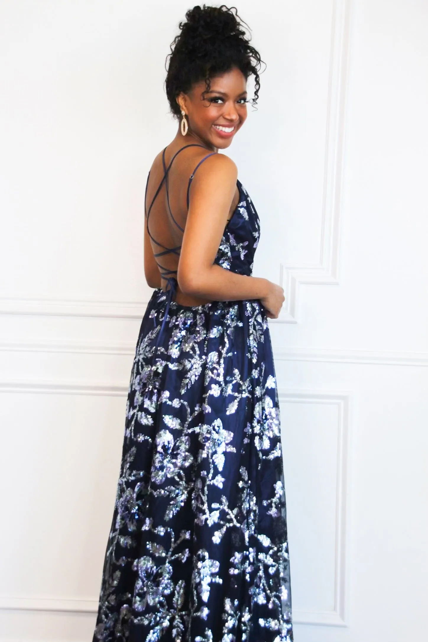 Maya Sequin Open Back Maxi Dress: Navy sold by Bella and Bloom product image thumbnail 2