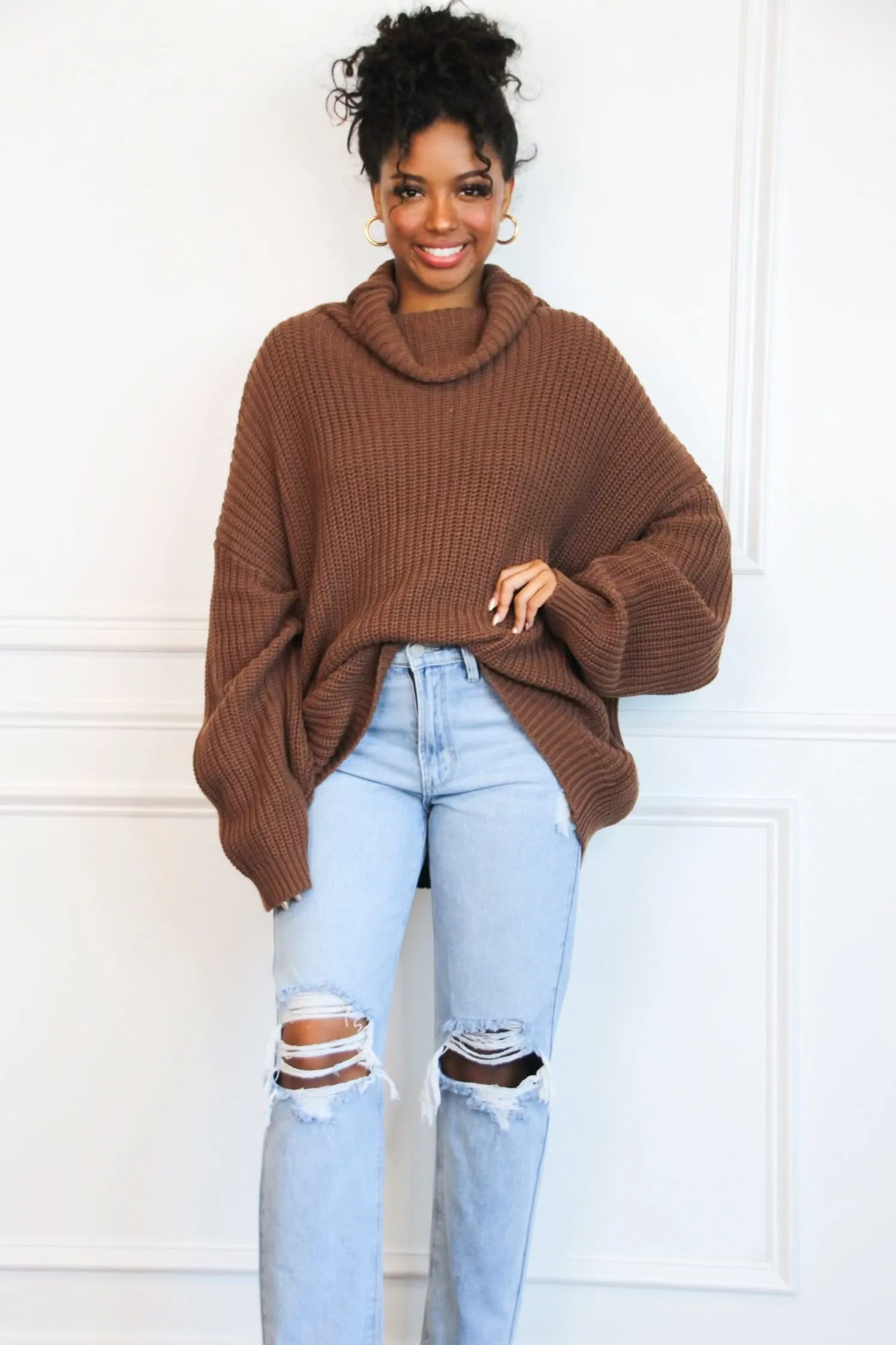 Simon Oversized Turtleneck Sweater: Brown sold by Bella and Bloom product image thumbnail 3