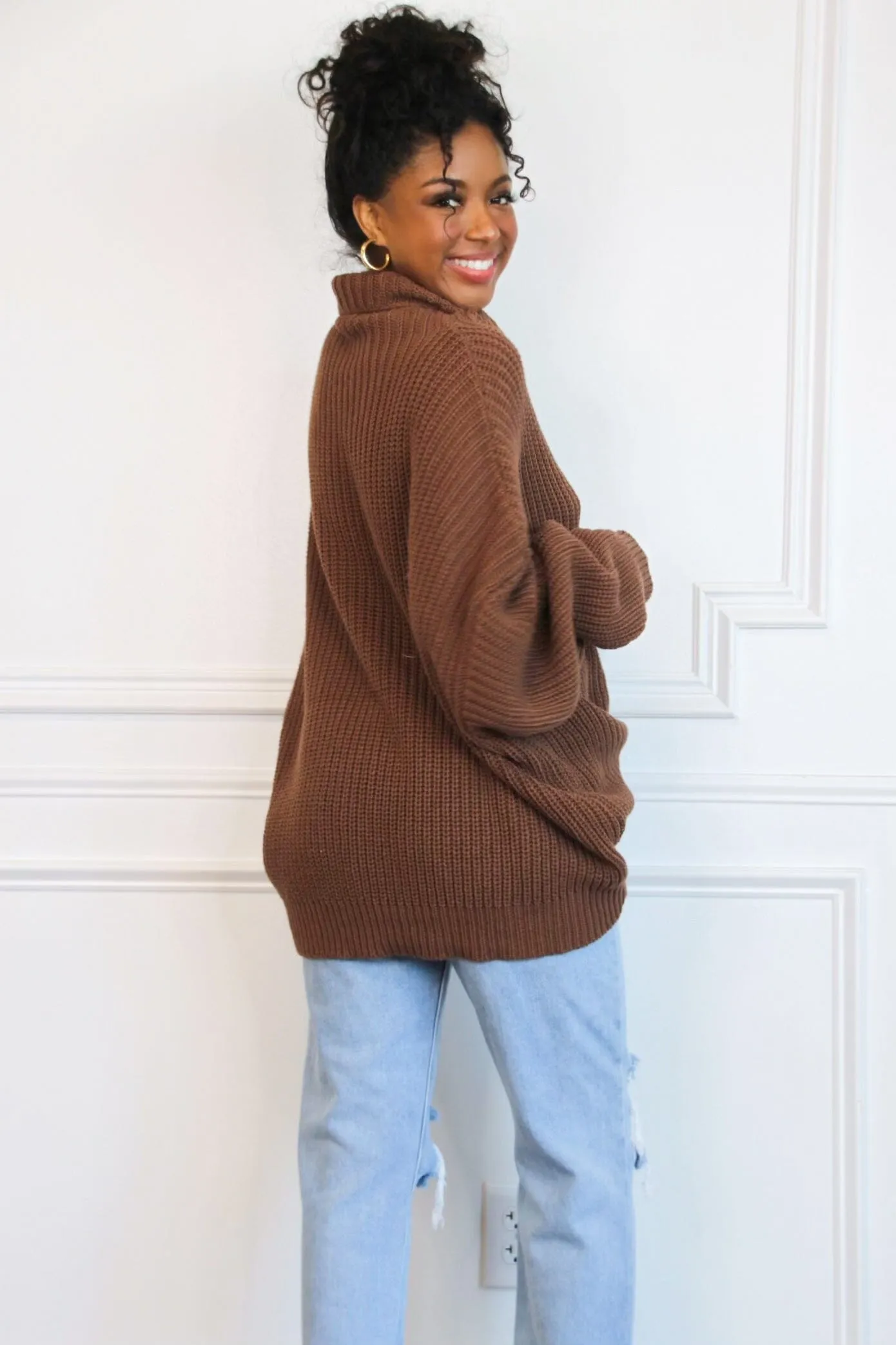 Simon Oversized Turtleneck Sweater: Brown sold by Bella and Bloom product image thumbnail 2