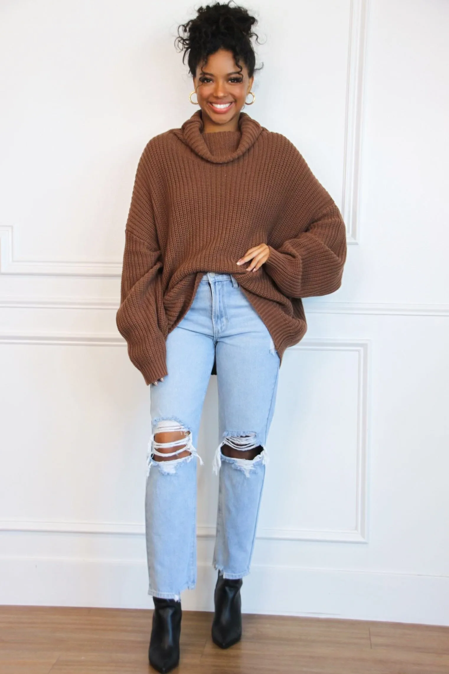 Simon Oversized Turtleneck Sweater: Brown sold by Bella and Bloom
