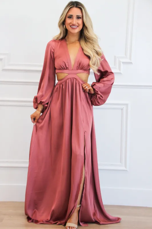 Carlton Cutout Satin Maxi Dress: Mauve sold by Bella and Bloom