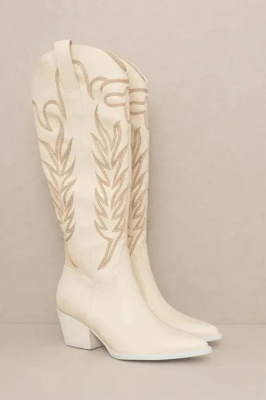 Samara Knee High Cowboy Boots: OFF White sold by Bella and Bloom