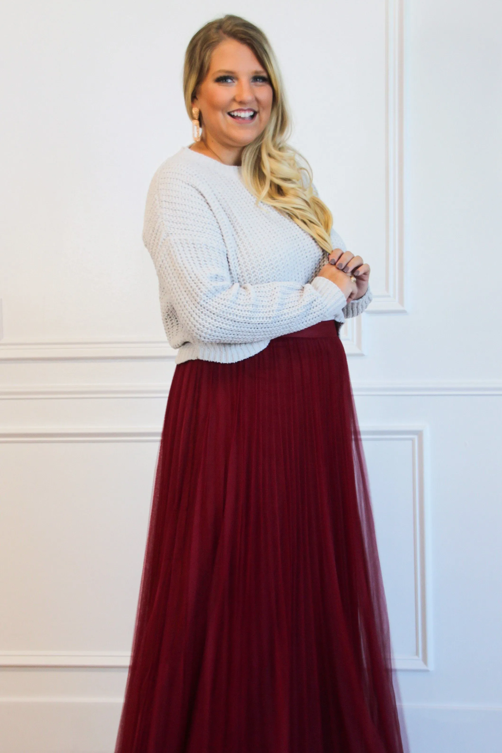 Fall Dreams Pleated Maxi Skirt: Burgundy sold by Bella and Bloom product image thumbnail 3