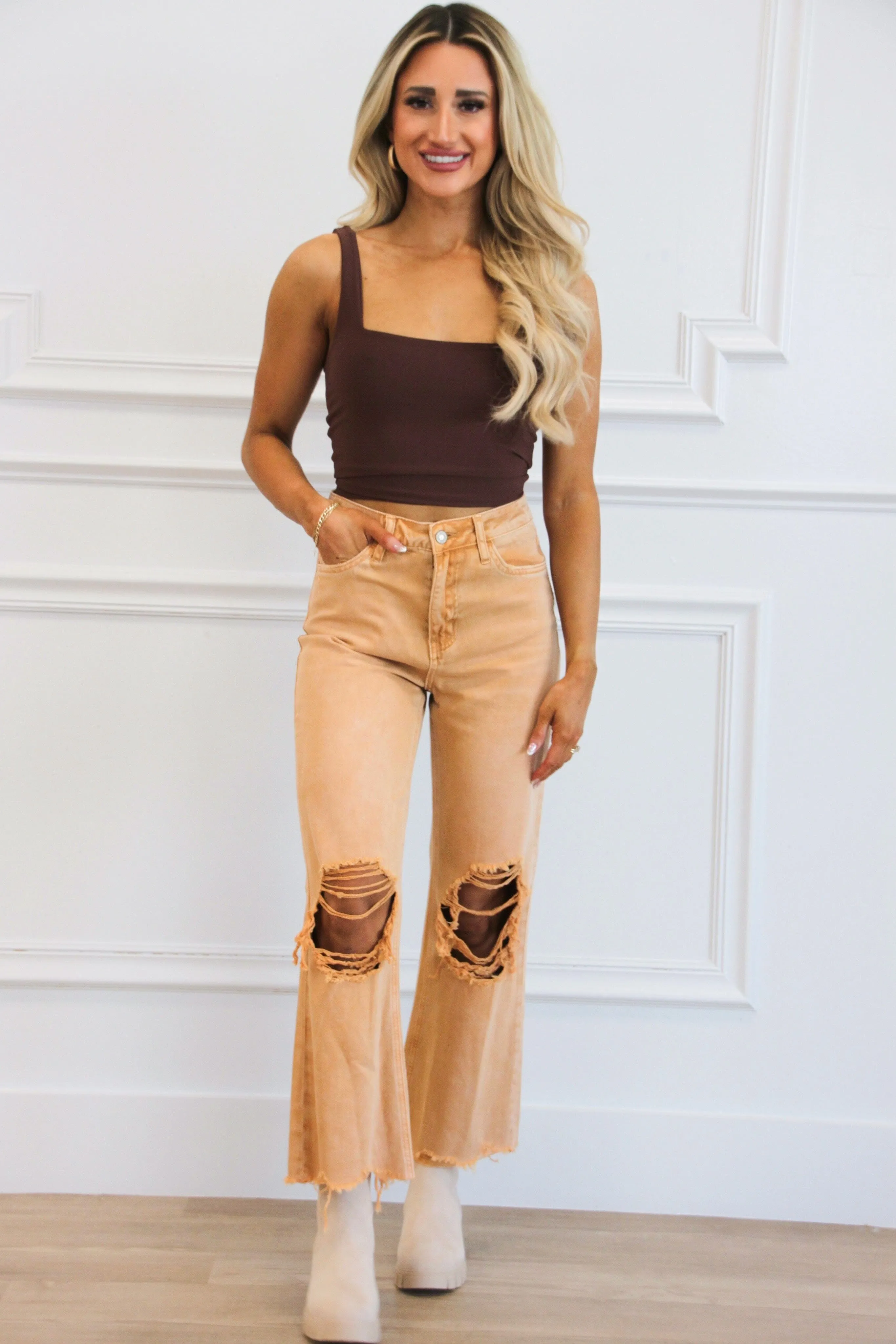 Rowe Square Neck Crop Top: Brown sold by Bella and Bloom