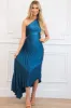 Novelle One Shoulder Pleated Asymmetrical Maxi Dress: Sapphire Blue sold by Bella and Bloom