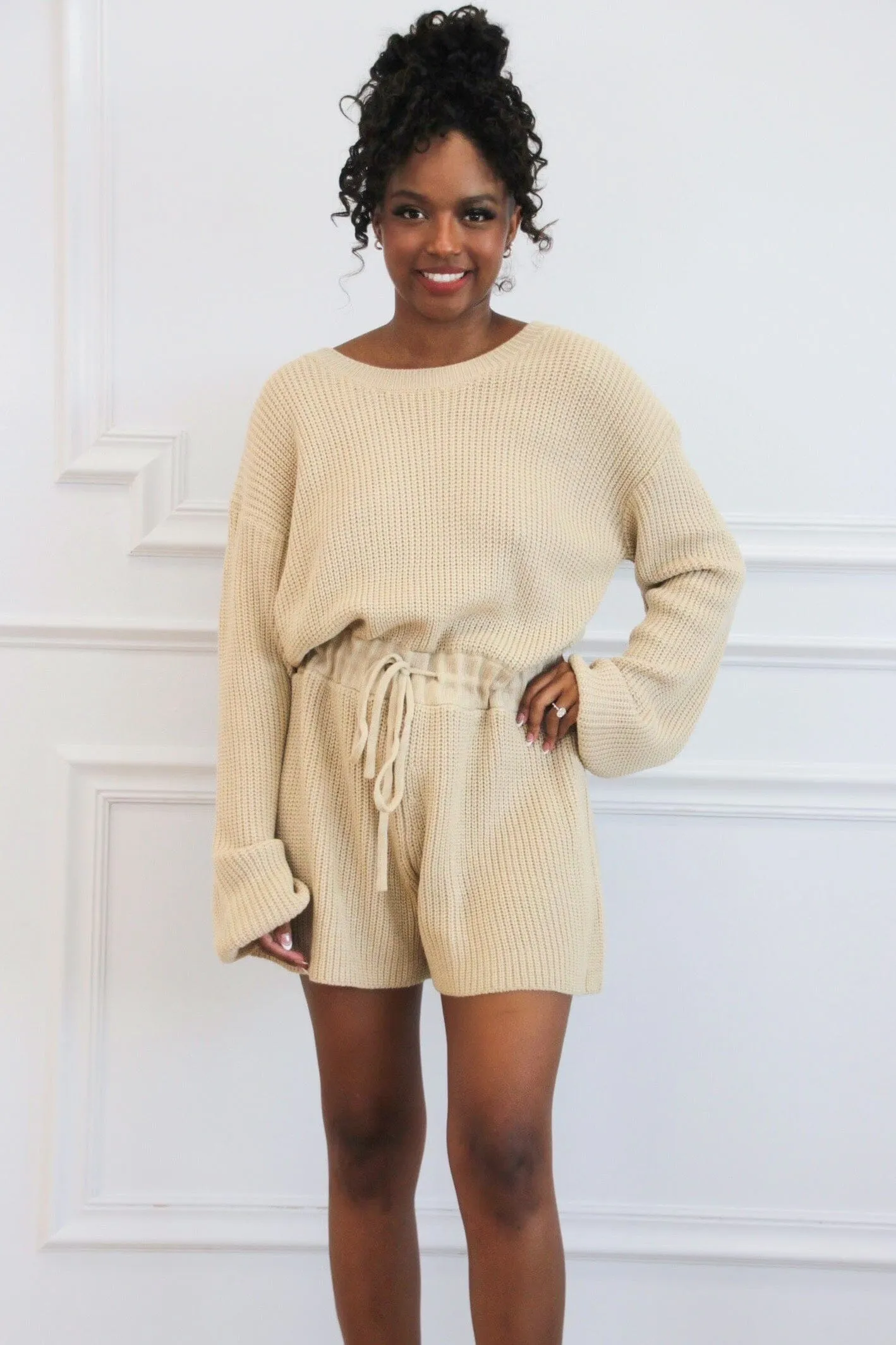 Fall Casual Sweater Romper: Taupe sold by Bella and Bloom product image thumbnail 2