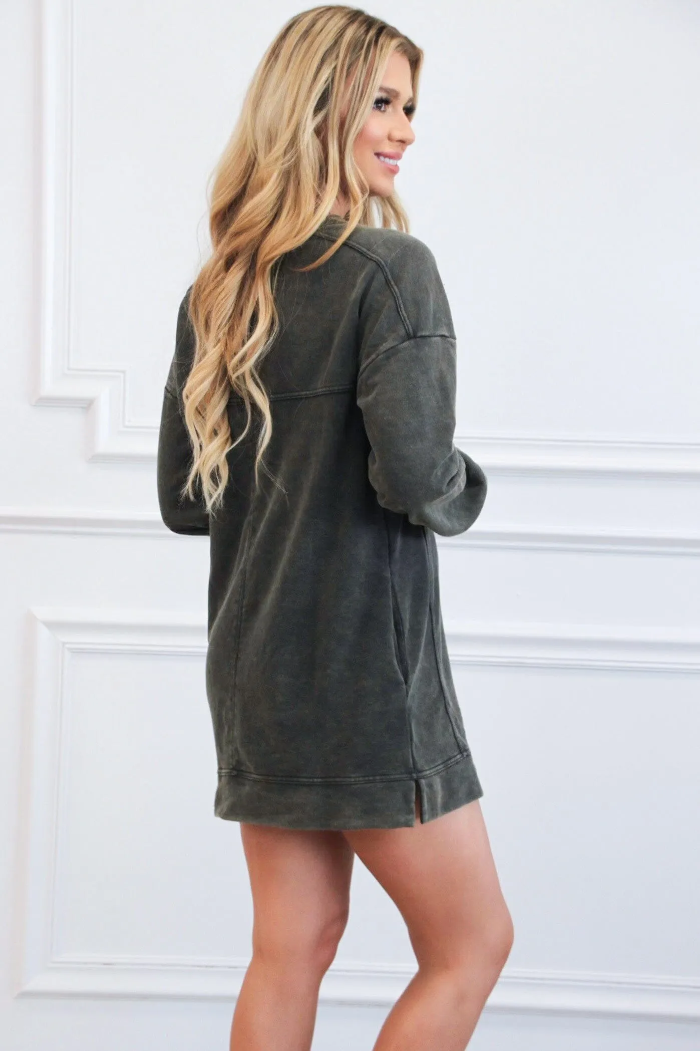 Casual Days Oversized Washed Sweatshirt Tunic Dress: Black sold by Bella and Bloom product image thumbnail 3