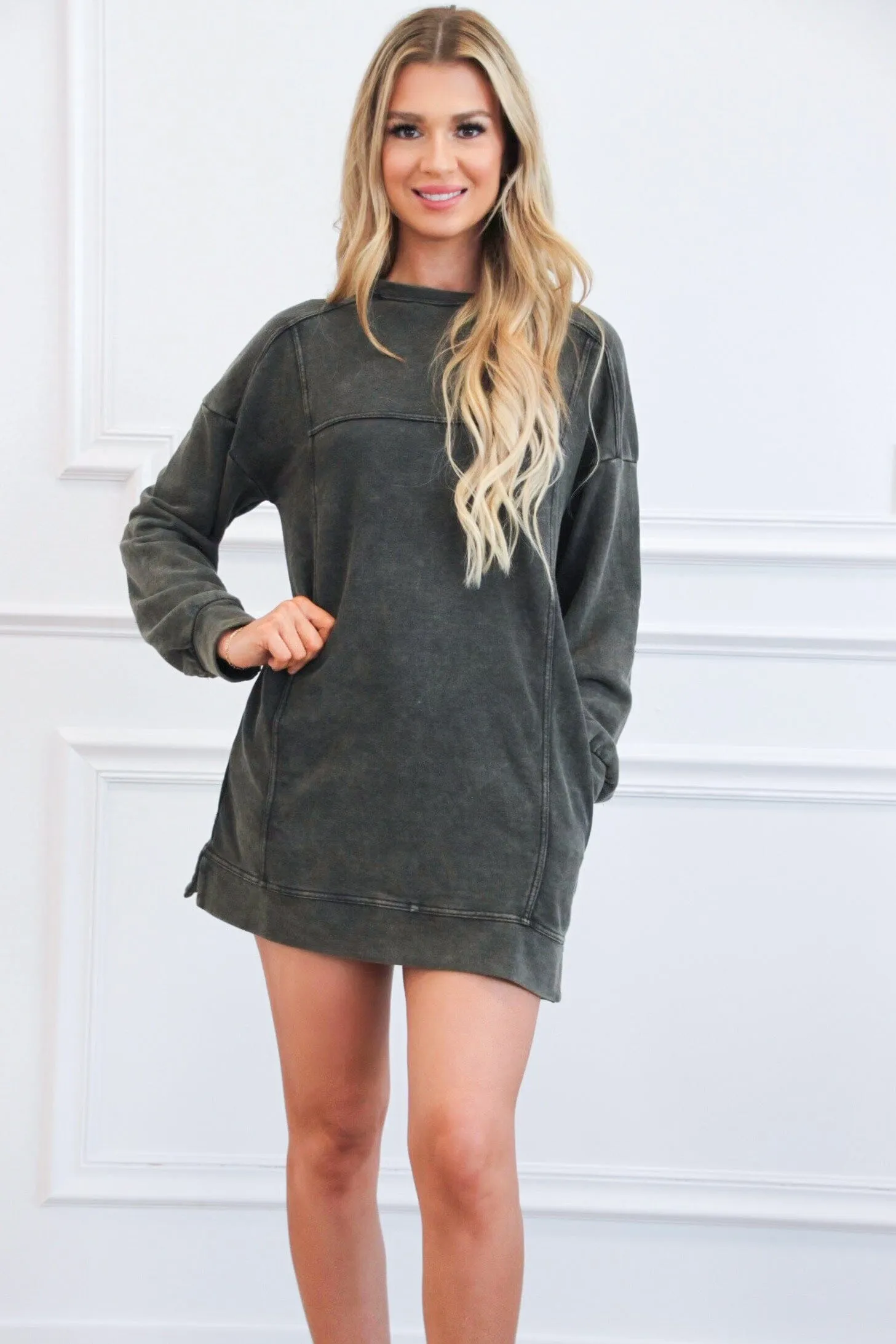Casual Days Oversized Washed Sweatshirt Tunic Dress: Black sold by Bella and Bloom product image thumbnail 2
