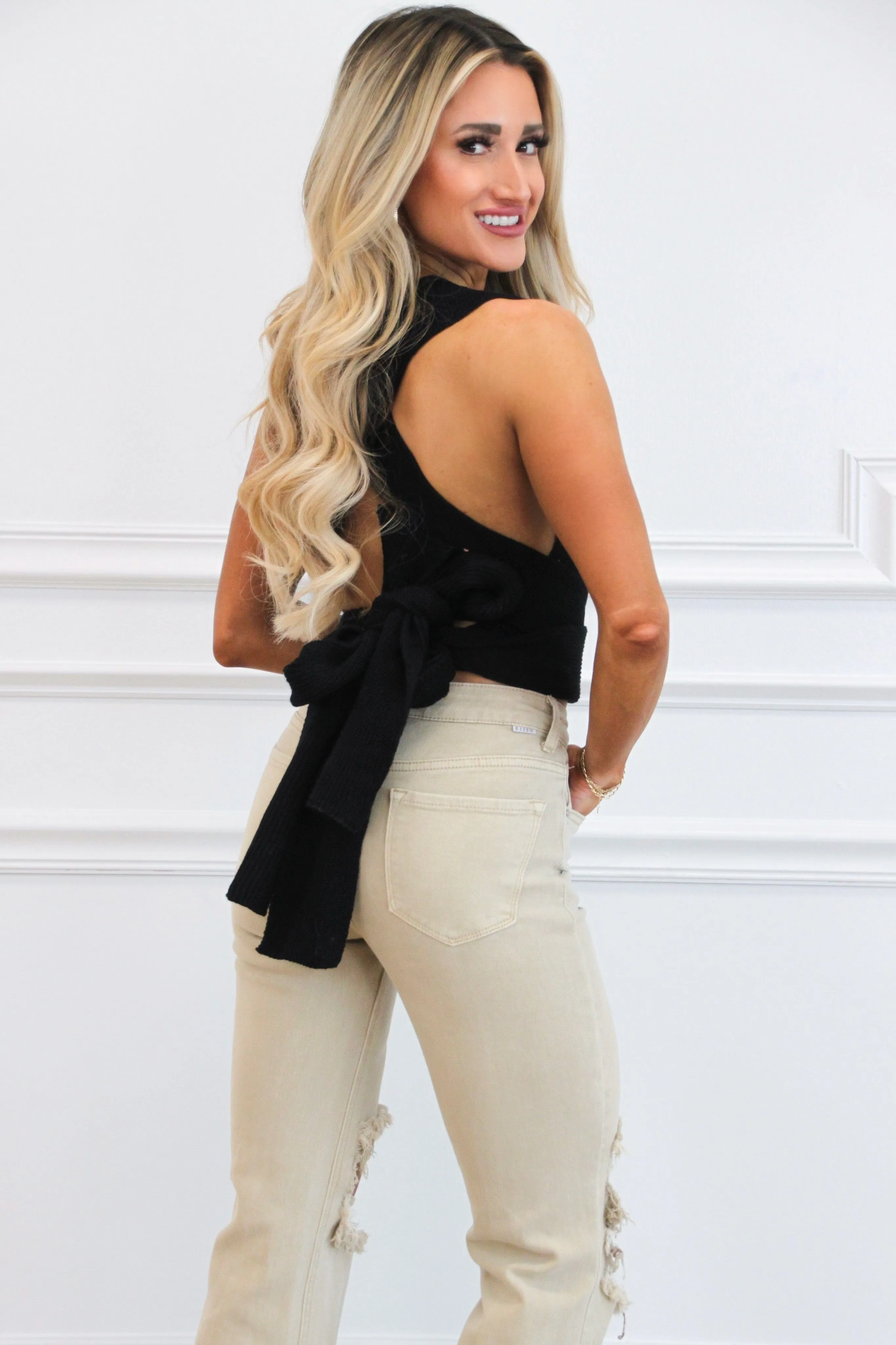Best Behavior Wrap Crop Sweater: Black sold by Bella and Bloom product image thumbnail 2
