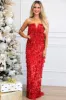 Blitzen Strapless Sequin Fringe Maxi Dress: Red sold by Bella and Bloom