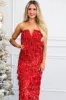Blitzen Strapless Sequin Fringe Maxi Dress: Red sold by Bella and Bloom