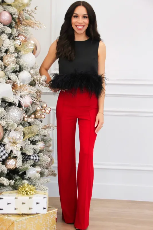 Bring the Fun Feather Crop Top: Black sold by Bella and Bloom