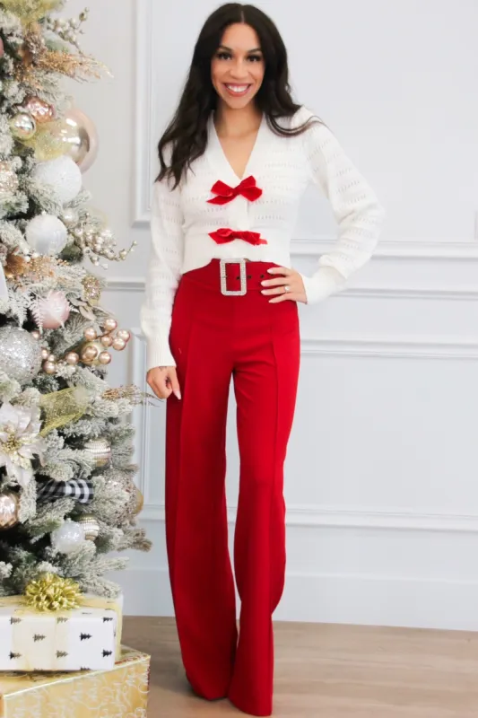 Natalee Bow Cropped Sweater: White/Red sold by Bella and Bloom