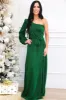 Elle One Shoulder Shimmer Maxi Dress: Green sold by Bella and Bloom