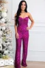 Beverlin Strapless Sequin Jumpsuit: Magenta sold by Bella and Bloom