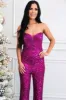 Beverlin Strapless Sequin Jumpsuit: Magenta sold by Bella and Bloom