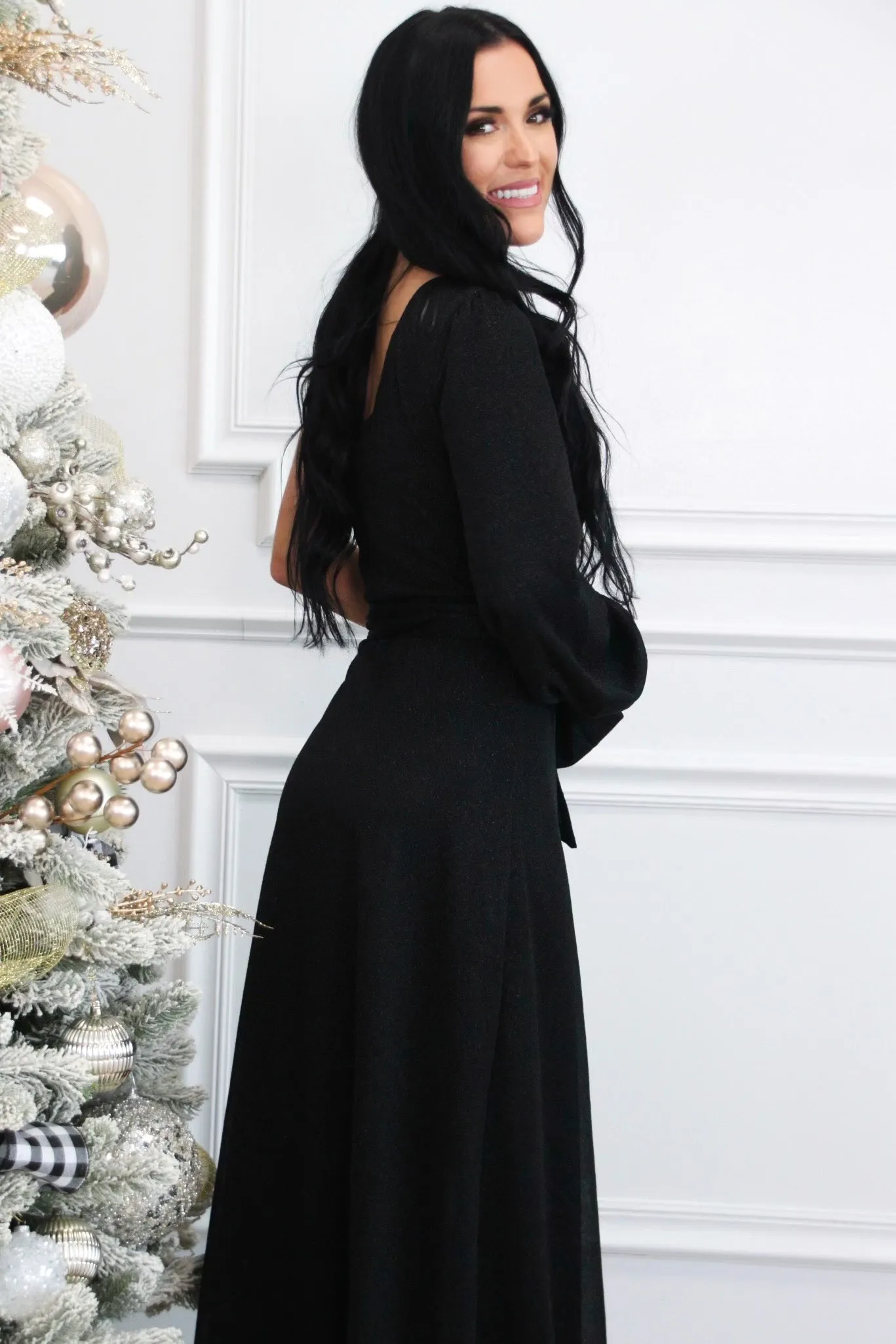 Elle One Shoulder Shimmer Maxi Dress: Black sold by Bella and Bloom product image thumbnail 3