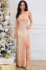 Party Glam Cowl Neck Sequin Maxi Dress: Rose Gold sold by Bella and Bloom