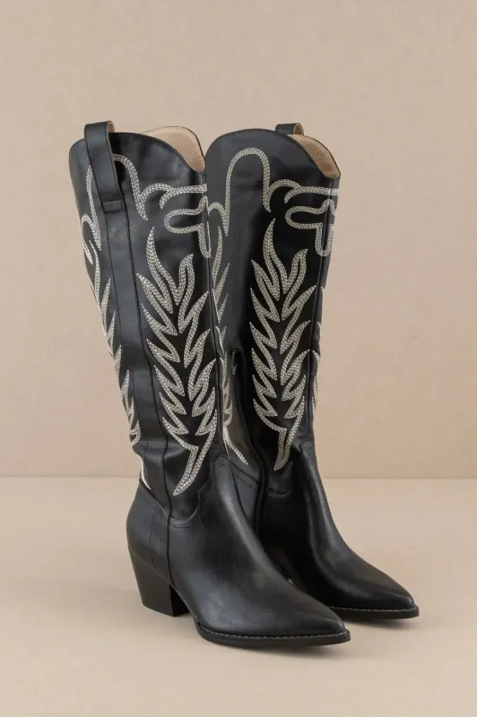 Samara Knee High Cowboy Boots: MIDNIGHT Black sold by Bella and Bloom