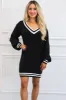 Varsity V Neck Sweater Dress: Black/Ivory sold by Bella and Bloom
