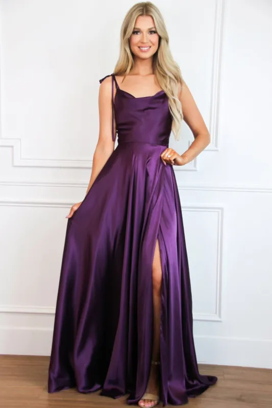 Tonight's the Night Satin Formal Dress: Eggplant sold by Bella and Bloom
