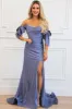 Southern Class Bow Sleeve Formal Dress: Smoky Blue sold by Bella and Bloom