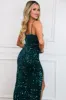 Take My Hand Sequin Slit Maxi Dress: Emerald Velvet sold by Bella and Bloom