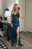 Take My Hand Sequin Slit Maxi Dress: Emerald Velvet sold by Bella and Bloom