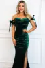 Marley Velvet Off Shoulder Bow Maxi Dress: Emerald sold by Bella and Bloom