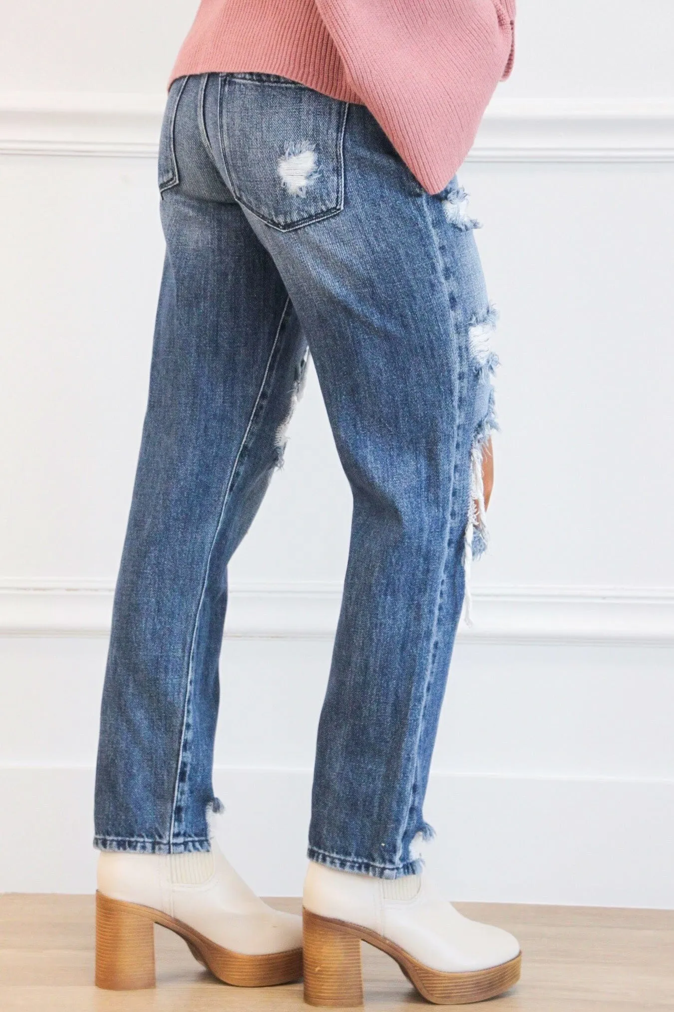 Stevenson KanCan High Rise Distressed Straight Denim: Medium Wash sold by Bella and Bloom product image thumbnail 2