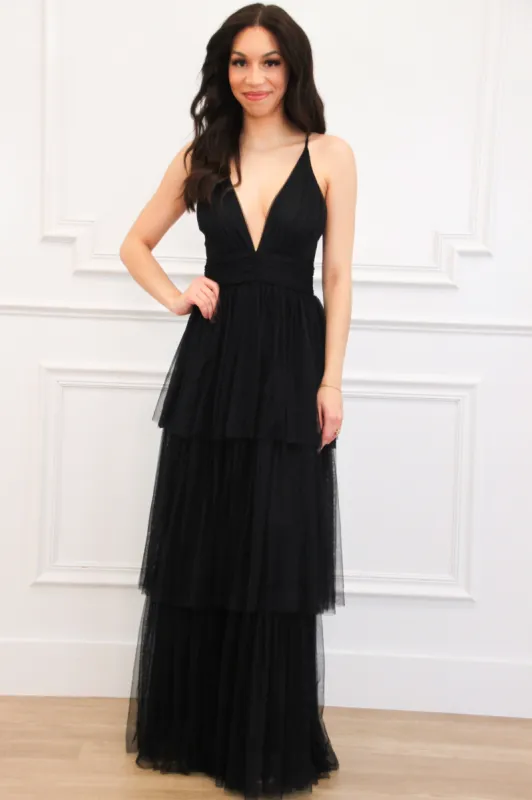 Precious Love Tiered Maxi Dress: Black sold by Bella and Bloom
