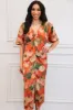 Leaves Falling Satin Floral Button Maxi Dress: Rust sold by Bella and Bloom