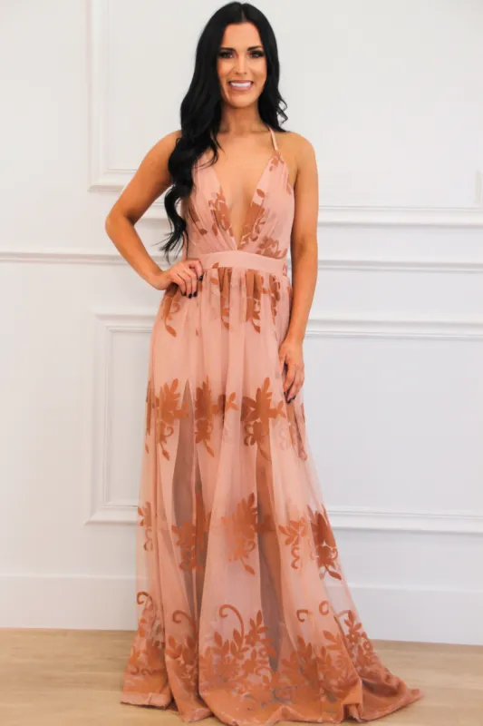 Here Comes the Bride Maxi Dress: Mauve sold by Bella and Bloom