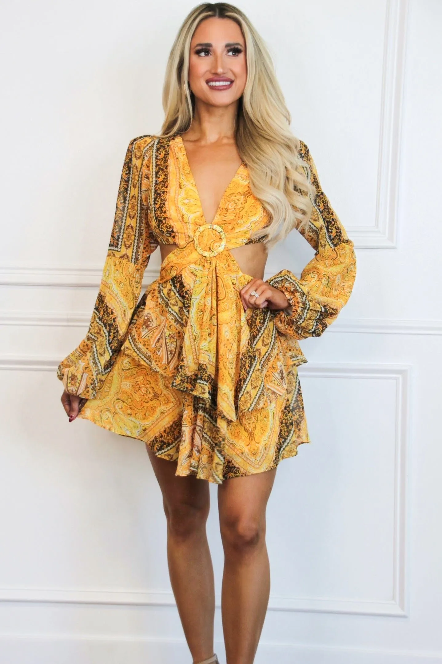 Take Your Time Cutout Dress: Mustard sold by Bella and Bloom product image thumbnail 4