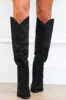 Fallal Suede Knee High Block Heel Boots: Black sold by Bella and Bloom