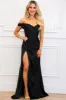 Tyla One Shoulder Satin Bustier Slit Formal Dress: Black sold by Bella and Bloom