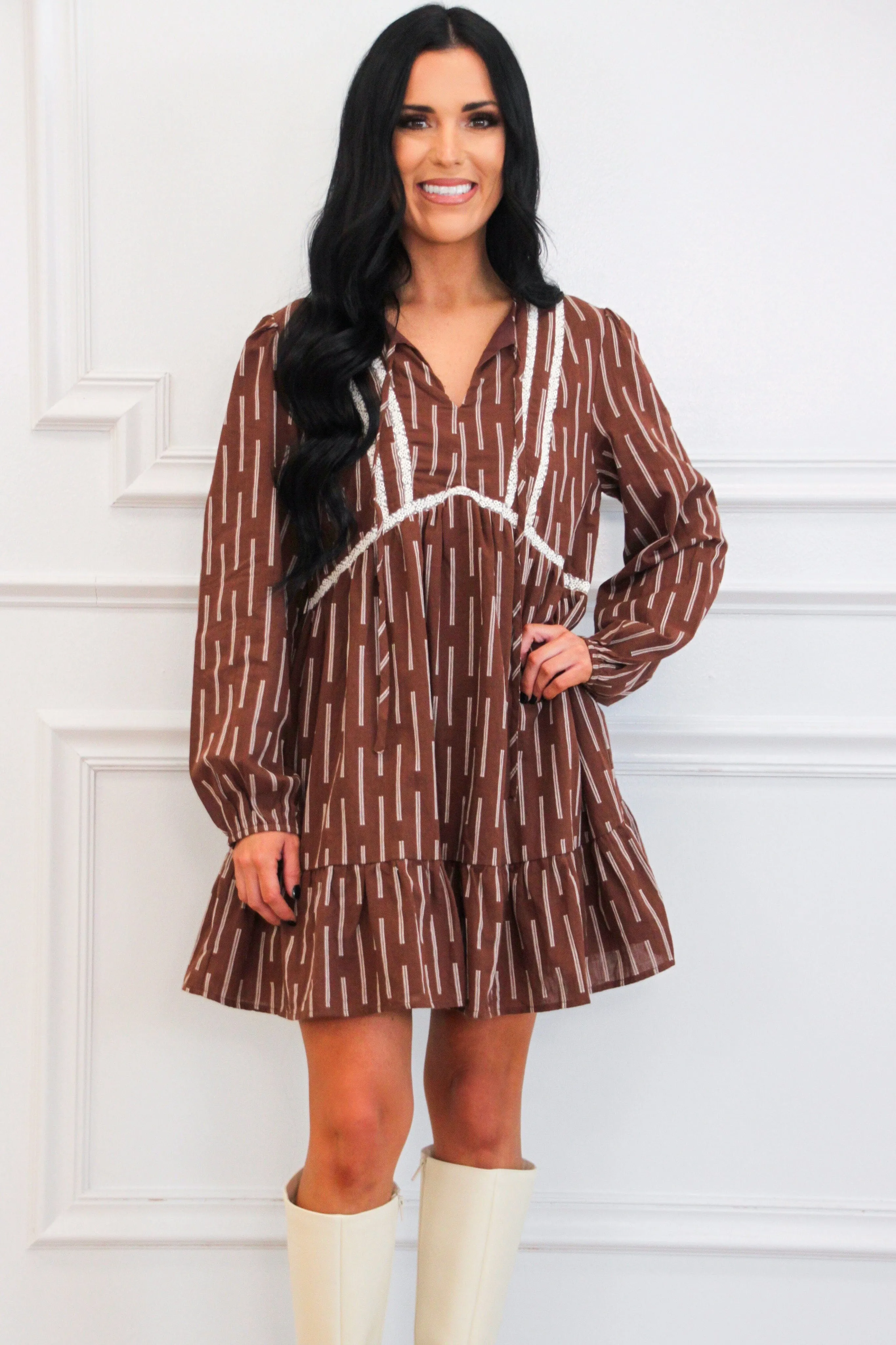 Baruch Long Sleeve Dress: Brown/Ivory sold by Bella and Bloom product image thumbnail 3
