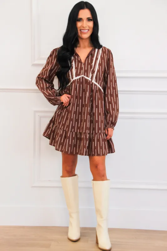 Baruch Long Sleeve Dress: Brown/Ivory sold by Bella and Bloom
