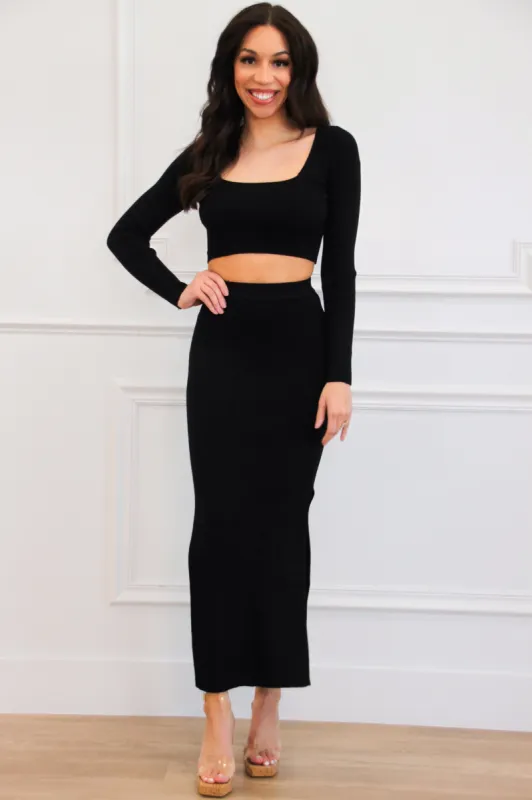 Fall Chic Sweater Two Piece Set: Black sold by Bella and Bloom