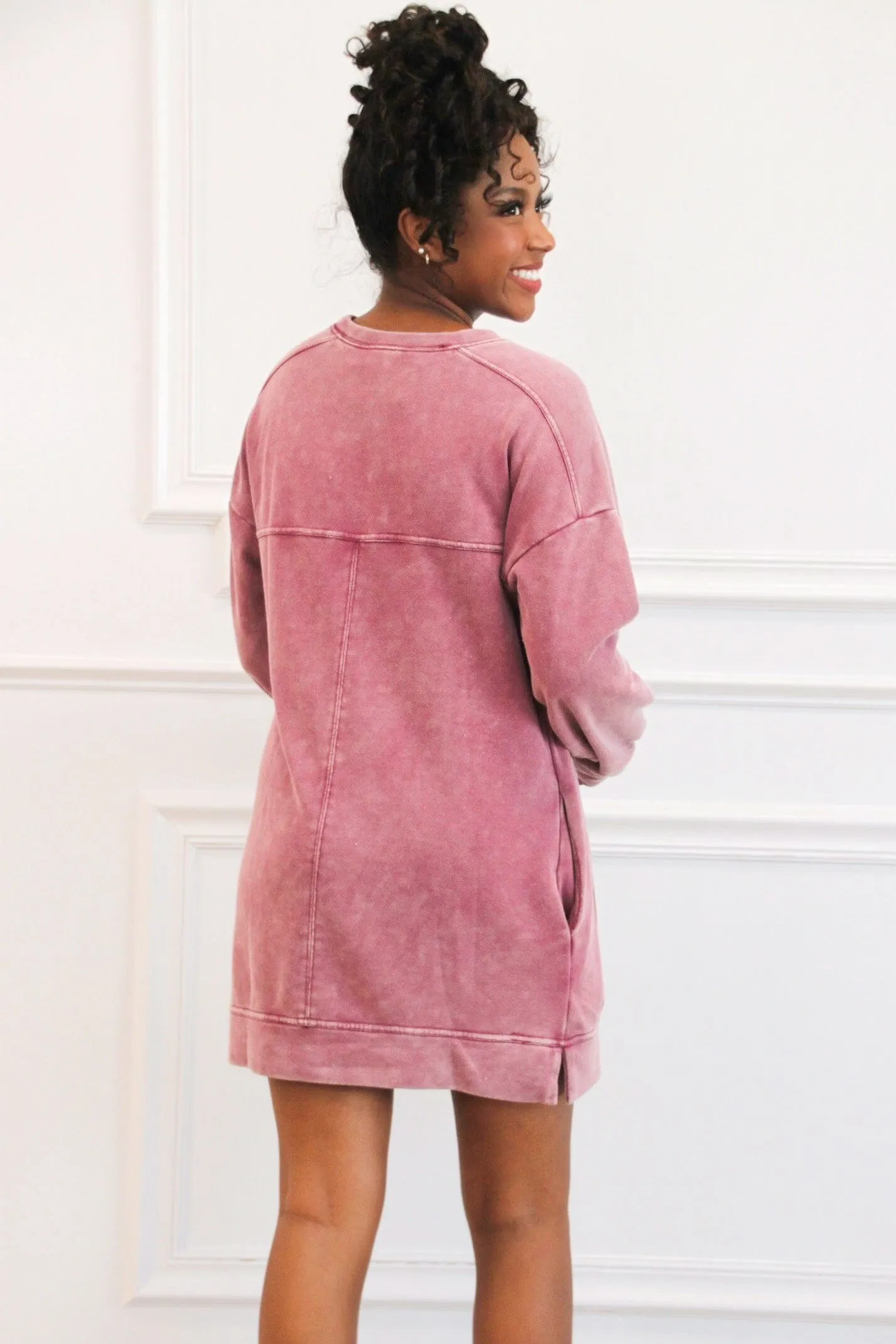Casual Days Oversized Washed Sweatshirt Tunic Dress: Magenta sold by Bella and Bloom product image thumbnail 3